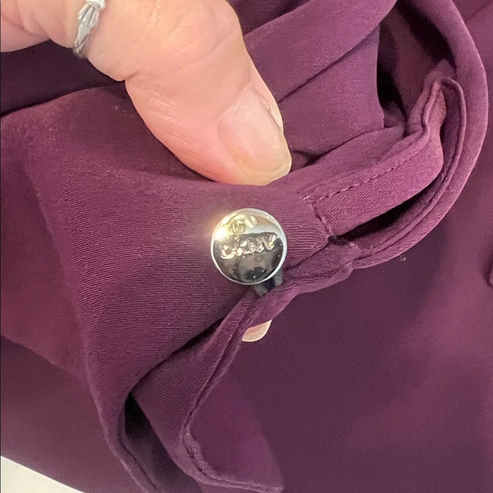 DKNY purple dress szM pleated long sleeves with cuffs faux wrap front EUC - Picture 8 of 17